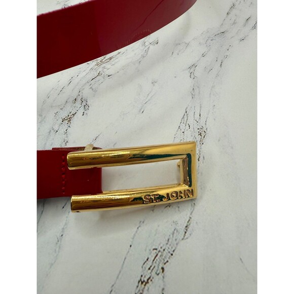 St John Red Belt XL Women 3/4" Patent Leather Luxury Gold Buckle Size 38-42” NWT - Picture 4 of 12